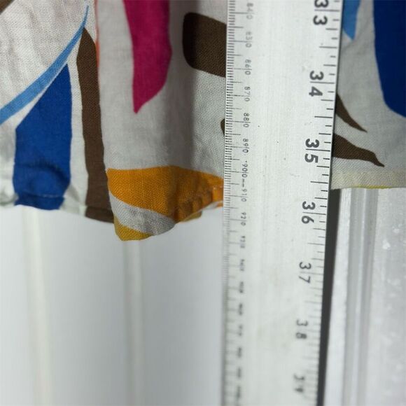 Tabitha Brown Target Puff Sleeve Dress M Linen Blend Rainbow Leaf Print Boho - Picture 6 of 9